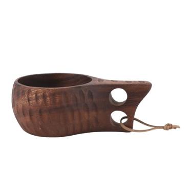 Imagem de Cup de café de madeira portátil Multifuncional Moldura Mold Mold Wood Caneca com alça confortável para acampar o escritório em casa 350ml (Madeira escura)