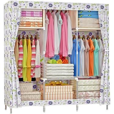 Imagem de Guarda-roupa De Lona Guarda-roupa Guarda-roupa De Tecido Dobrável Armário Organizador De Armazenamento Com Trilho De Suspensão, Prateleiras De Guarda-roupa Para Quarto, B, 105x46x156cm