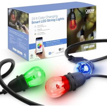 Imagem de Feit Electric SL24-12/RGBW/AG 60 pés resistentes resistentes ao clima decorativo interno/externo 12 soquetes Google, Alexa WiFi Smart LED corda luzes, 24'