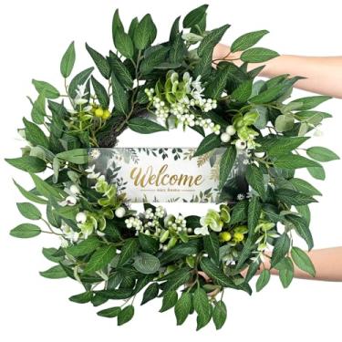 Imagem de Sysmashing Guirlanda de eucalipto artificial de 50,8 cm com placa de boas-vindas acrílica - decoração de vegetação de fazenda para porta da frente, varanda de Natal, parede e janela - guirlanda de