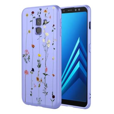 Imagem de KOARWVC Capa de telefone para Galaxy A8 Plus 2018, SM-A730F Samsung A8 Plus 2018 design bonito padrão de flores capa protetora fina de TPU macio para Samsung Galaxy A8+ 2018 Jardim roxo