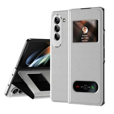 Imagem de FWYANZH Capa de couro para Samsung Galaxy Z Fold 7, Smart Small Screen View Flip Protection Cover Holder Kickstand Full Body à prova de choque, branca, dobra 7