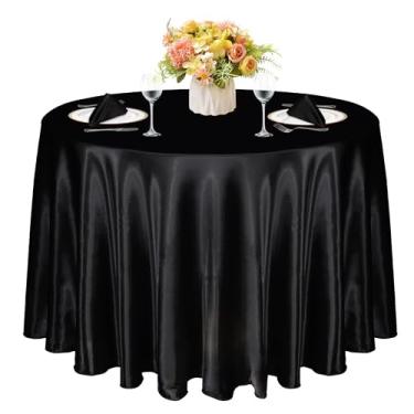 Imagem de KKJIAF 1 pacote com 300 cm toalha de mesa redonda preta acetinada, toalha de mesa de jantar de cetim sedoso para casamento, festa, banquete, restaurante, eventos formais