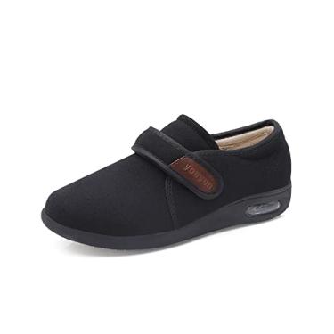 Imagem de Sapatos masculinos para diabéticos com fecho ajustável de largura larga Tênis leves e confortáveis para caminhada quente para artrite, edema, fascite, pés inchados(Black,48 EU)
