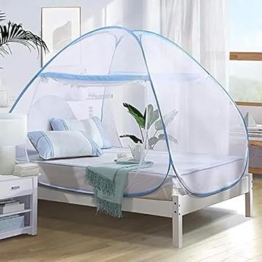 Imagem de Mosquiteiro tenda para cama de casal KING com 2 portas laterais, Dobrável e Portátil - tamanho 200 x 200 cm