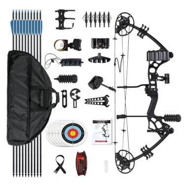 Imagem de WUXLISTY Conjunto De Arco E Flecha Composto Para Adultos, Peso De Tração De 30 A 65 Libras, Pronto Para Caçar, Arcos De Caça Com Arco E Flecha, Comprimento De Tração De 19,5" A 30,5", Membros Feitos