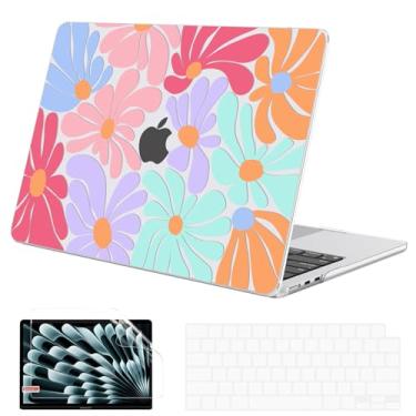 Imagem de G JGOO Compatível com MacBook Air 15 polegadas 2025 2024 2023 versão M4 A3241 M3 A3114 M2 A2941, capa rígida de plástico protetor transparente + capa de teclado + protetor de tela, flores coloridas