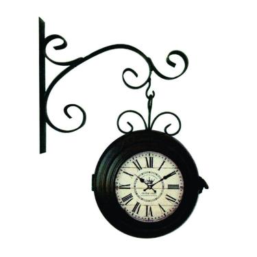 Imagem de Relógio Estação Dupla Face Romano Retrô Preto Em Metal