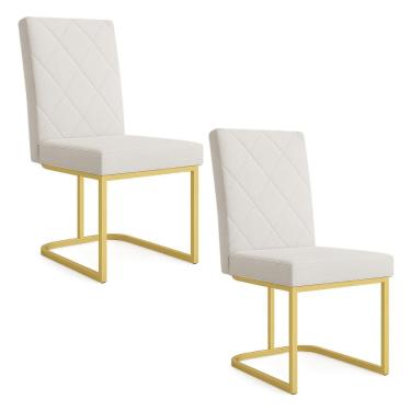 Imagem de Kit 02 Cadeiras de Jantar Estofada Siena Linho Base de Ferro Dourada - Pallazio