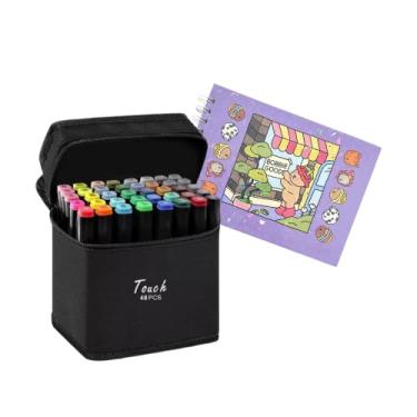 Imagem de Kit Livro de Colorir Infantil Bob Goods Capa Dura 50 páginas + Estojo com 48 Canetas de Ponta Dupla Touch.