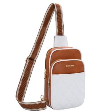 Imagem de ICOLRAE Pequena bolsa tiracolo feminina de couro vegano, pochete de peito, bolsa de viagem com alça ajustável para guitarra, Branco, Small