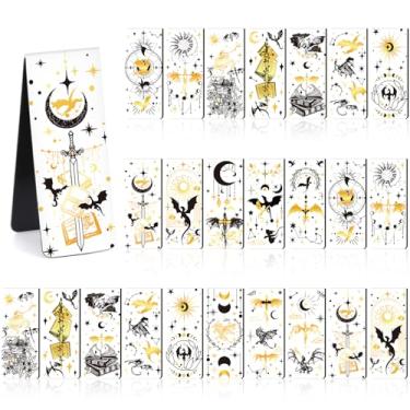 Imagem de Berirexrion Marcadores magnéticos de quarta asa – 30 peças de marcas de livro de dragão fantasia presentes para homens, marcadores de página em massa em ouro preto legal para amantes de leitura