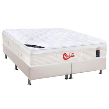 Imagem de Cama Box King: Colchão Molas Pocket Ensacadas Castor Gold Star Vitagel + Base CRC Courano White (193x203)