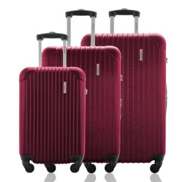 Imagem de Kit de 3 Malas de Viagem em Fibra ABS, Rodas Giratórias 360º, Cadeado, 10kg, 23kg e 32kg (Cereja)
