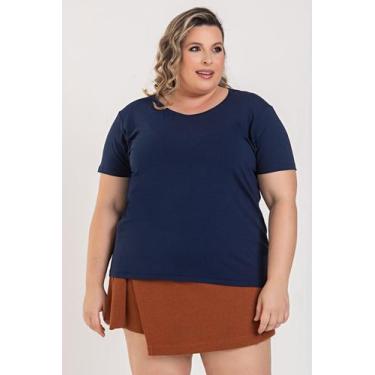 Imagem de T-shirt Feminina Plus Size Visco Básica - Serena, G4, Marinho