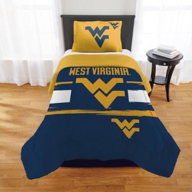 Imagem de Conjunto de edredom West Virginia Mountaineers – roupa de cama para dormitórios, quartos de hóspedes, trailers, portas traseiras e WVU, decoração de dia de jogo, solteiro/solteiro GG