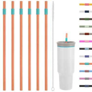 Imagem de Canudos de substituição compatíveis com copo de viagem Owala de 1,134 g - inclui 6 canudos e 1 pacote de escova de limpeza (laranja-azul)