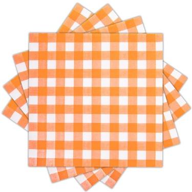 Imagem de 80 guardanapos de coquetel xadrez 3 camadas guardanapos descartáveis papel laranja e branco guardanapos de bebida para jantar, piquenique, festa de aniversário