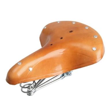 Imagem de Selim de bicicleta com 3 molas, assento de couro retrô CATAZER de aço resistente com prego de salgueiro fixo adequado para mountain bike road bike ciclismo de longa distância