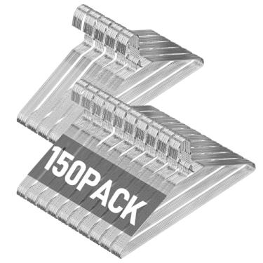 Imagem de SPECILITE Cabides de metal de arame a granel, pacote com 150 para ternos, casacos, camisas, calças, saias, economia de espaço, antiderrapante, 40,6 cm, calibre 12, ultrafino, prata