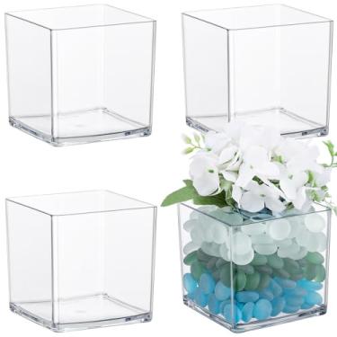 Imagem de Suream Cubo de vaso de flores de acrílico transparente, vasos transparentes de 10 x 10 cm x 10 cm para centros de mesa, cubos de plástico para casamento, aniversário, férias e decoração de casa