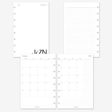 Imagem de MAY PAPER CO. Recarga de agenda mensal 2026 de meia carta com anotações, agenda mensal em duas páginas para caderno de 8 discos Levenger Circa Junior, Arc by Staples, TUL Junior 14 x 21 (meses