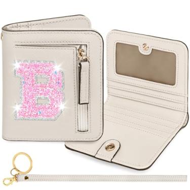 Imagem de YQE Carteira com inicial RFID para meninas pequenas, presentes na moda, aniversário, Natal, meia ideia de presente para adolescentes, filha, neta, sobrinha, 6, 7, 8, 9, 10, 11, 12, 13 anos, Branco, B