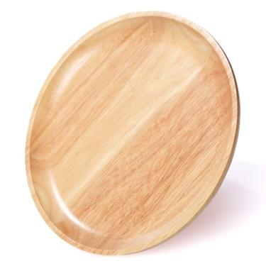 Imagem de Bandeja redonda de madeira, bandeja redonda de madeira para pão, frutas, sobremesas, armazenamento e exibição de vários alimentos, organizador de madeira para bancada de cozinha doméstica (24 x 24 x 2