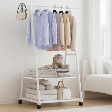 Imagem de Arara De Roupas Portátil Com Rodinhas Altura Regulável Em Aço Cromado 