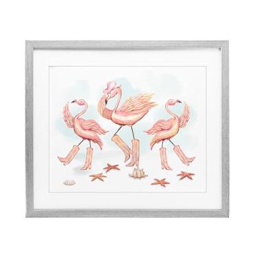 Imagem de Stupell Industries Estampa emoldurada cinza dançante cowboy flamingos sob vidro por Ziwei Li, 13 x 16