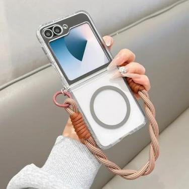 Imagem de Capa de celular com alça magnética para Samsung Galaxy Z Flip 6 5 4 3 Flip6 Flip5 Flip4 Flip3, capa transparente, cinza, para Galaxy Z Flip 4