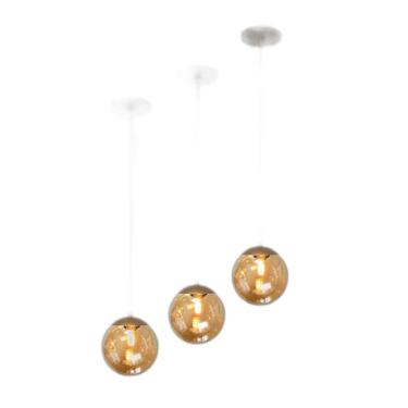 Imagem de Kit 3 Pendente Dourado Mesa Bancada Balcão Aparador + Led Vi