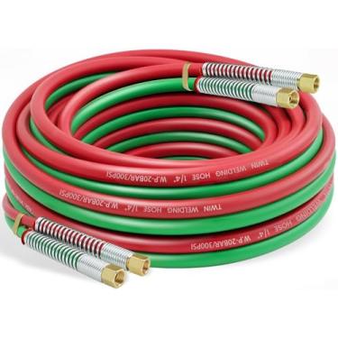 Imagem de RX WELD Mangueira de solda de acetileno oxi de 6 cm com conexões de 9/40.6 cm-18 B - Mangueira de tocha de linha dupla grau R para corte e soldagem de acetileno (300PSI/900PSI)