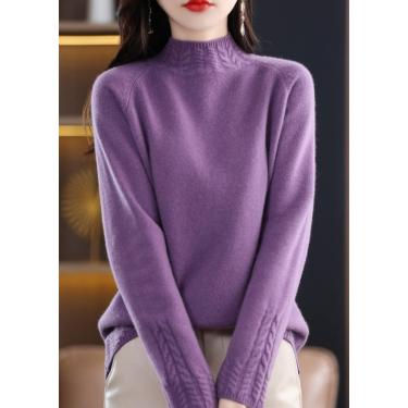 Imagem de Suéter De Gola Alta Para Mulheres, Mulheres Twist Knit Half Turtleneck Sweater Purple Wool Feel Pullover Fashion Base Layer Shirt Manga Longa Tops Proteção Quente Contra O Frio, L