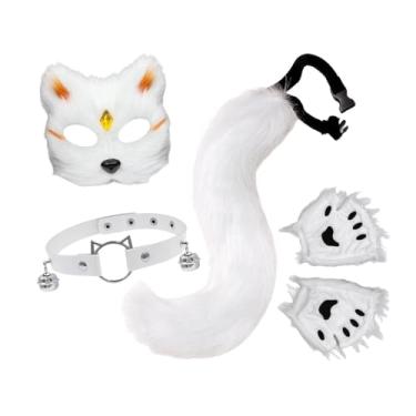 Imagem de kowaku Conjunto de máscara e cauda de gato, acessórios de fantasia cosplay de pelúcia para festa de carnaval, Ouro Branco