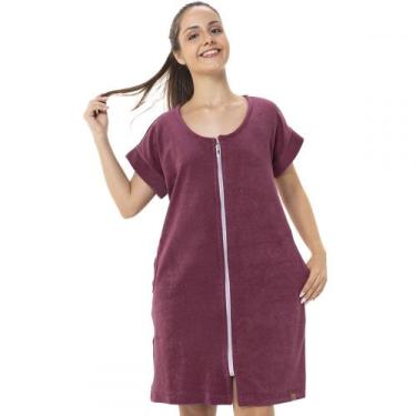 Imagem de Roupão Feminino Adulto Atoalhado com Fechamento em Zíper - Bordô - G -