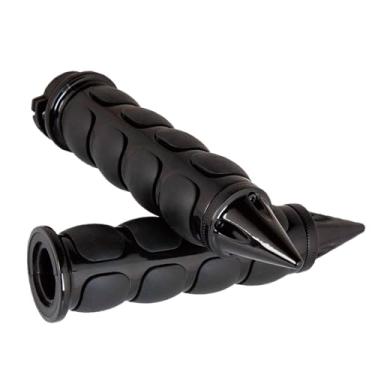 Imagem de Punhos de mão para motocicletas de 2,5 cm com ponta universal antiderrapante borracha preta cromada adequada para a maioria das motocicletas Cruisers Motor Bikes Choppers