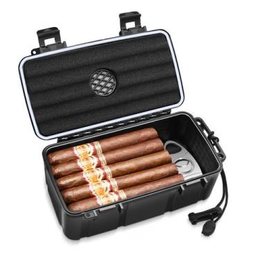 Imagem de Estojo portátil Travel Cigar Humidor Flauno 15 charutos preto