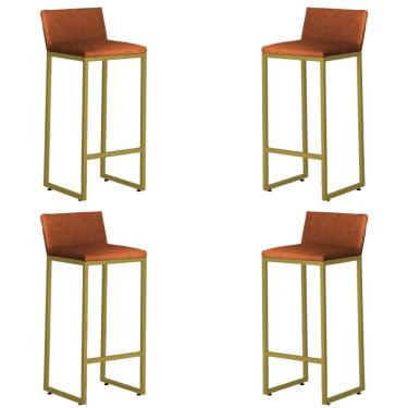 Imagem de Kit 4 Banquetas Alta Dani Reforçada Decorativa Balcão Bancada Cozinha Bar Base Dourada Courino