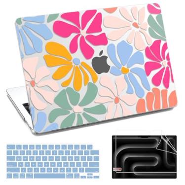 Imagem de QJUZO Capa para MacBook Pro 14 polegadas 2025-2021 M4 M3 M2 M1 modelos A3401 A3112 A2992 A2918 A2779 A2442, capa rígida protetora com protetor de tela e teclado para MacBook Pro 14 polegadas - flor