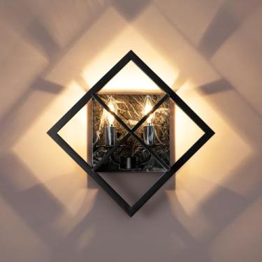 Imagem de fengkeDU Arandelas de parede pretas, lâmpada de montagem de arandelas de parede rústica de 45 cm para sala de estar quarto banheiro escada (base E12, lâmpadas não incluídas 1 pacote) textura de