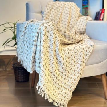 Imagem de Manta para Sofá e Cama, 240 x 180 cm, 100% Algodão, Protetor Gigante (Pontilhada Cru e Bege)