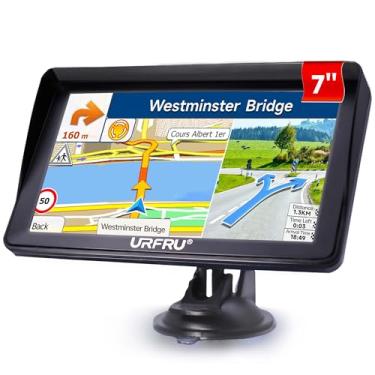 Imagem de URFRU Navegador GPS de 17 cm para carro, caminhão, trailer, mapas off-line 2025 com atualizações gratuitas vitalícias, navegação por satélite com tela sensível ao toque, orientação de voz, alertas de