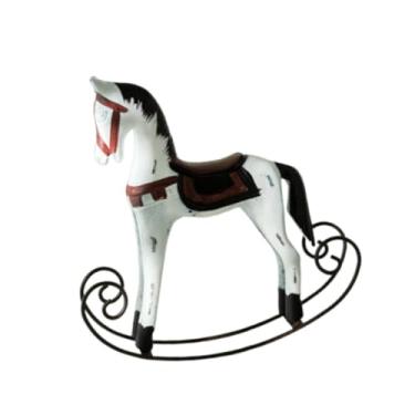 Imagem de Generic Estatueta de cavalo de madeira, estátua de cavalo de balanço, design retrô criativo, ornamento de exibição para decoração de festa de aniversário de, Vermelho Branco