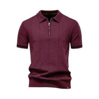 Imagem de Camisa Polo Esportiva Masculina Slim Fit De Cor Sólida Com Zíper AIOPE