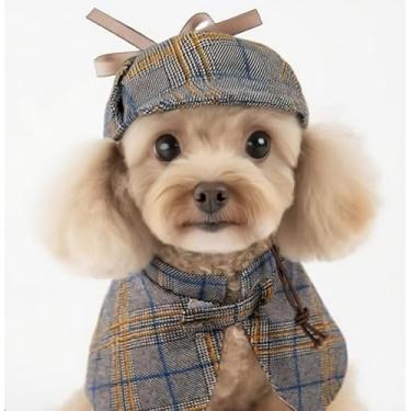 Imagem de Conjunto de roupas de cachorro fofo de detetive para animais de estimação Halloween cosplay festa fantasia de papa fantasia de inverno capa chapéu para filhote pequeno médio e gatos gatinho Kteen