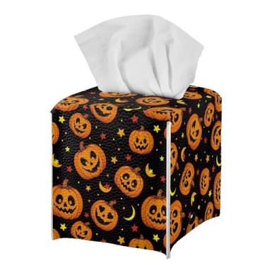 Imagem de doginthehole Decoração de Halloween, capa de caixa de lenços engraçada, cabeça de abóbora, suporte de papel facial moderno para banheiro, bancada, quarto, mesa de cabeceira, mesa, escritório