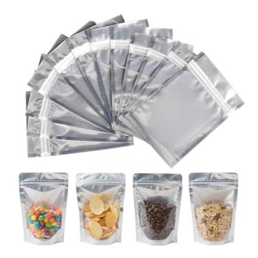 Imagem de Slomg Pacote com 100 sacos de plástico em pé, 16 x 24 cm, sacos de Mylar seláveis Ziplock com janela frontal transparente atrás, saco reutilizável de armazenamento de alimentos comestíveis à prova de