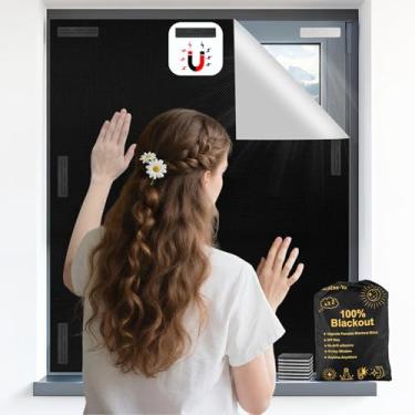 Imagem de Cortina blackout magnética, cortina blackout 100% sem perfuração, instalação magnética forte para berçário, cortinas pretas removíveis para trailer, sala de mídia (248 x 144 cm preta)