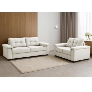 Imagem de Conjunto Sofá 3 e 2 Lugares Veludo Palazio Ferguile, Veludo Bege Claro